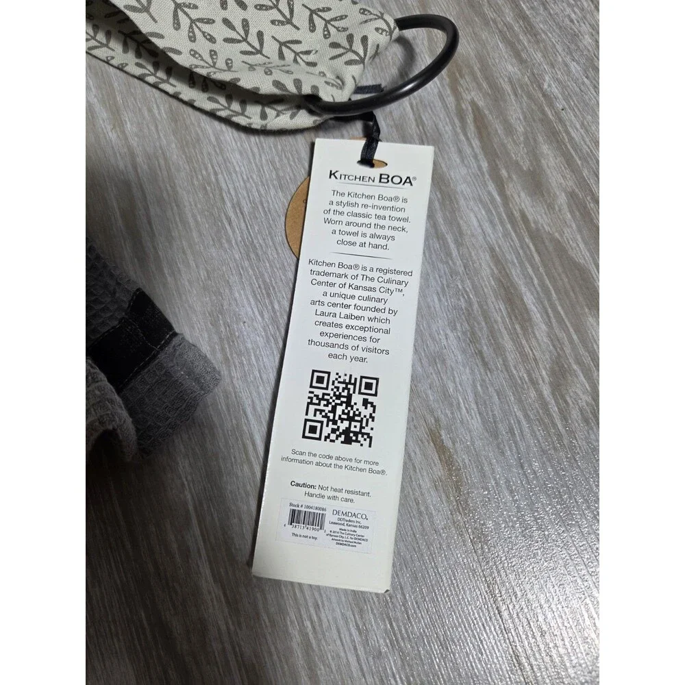 NWT Kitchen Boa Eat Drink Neck Kitchen Towel Gray Cotton Waffle Demdaco
